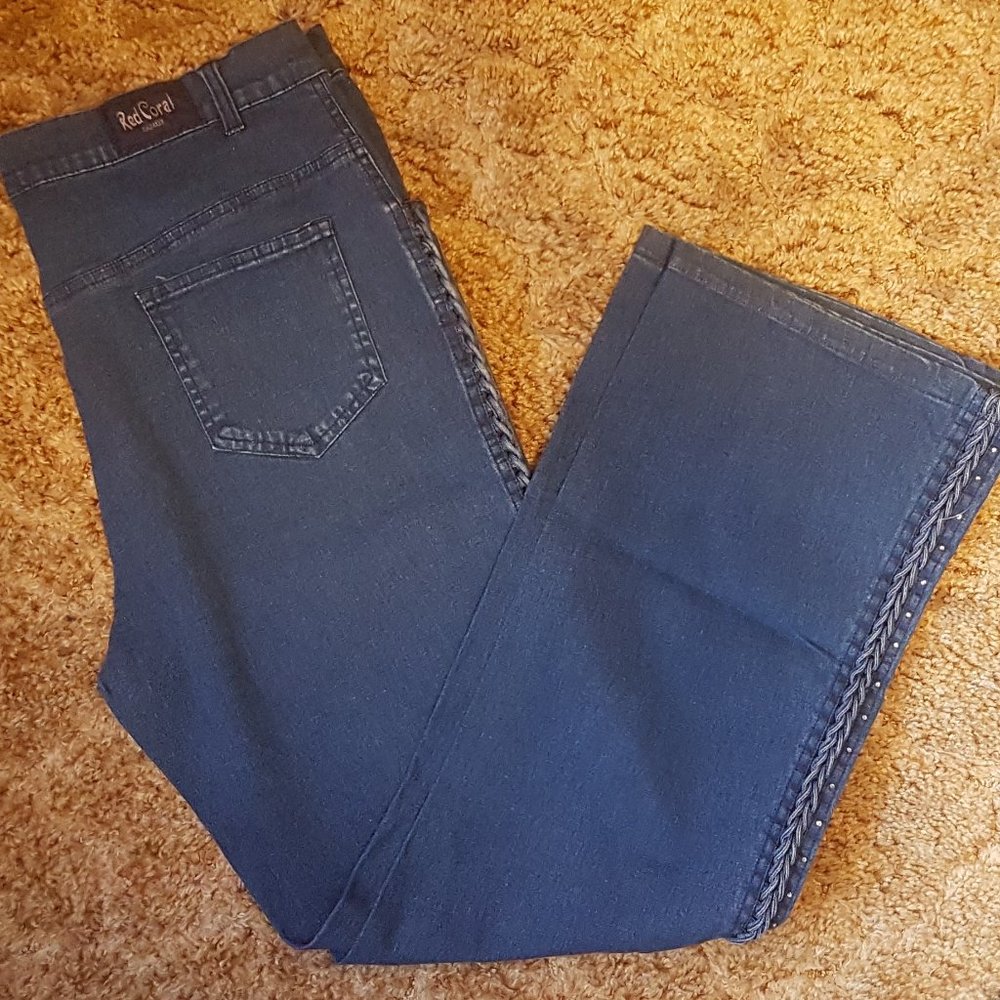 Red Coral Blue Jeans with braid and sparkles
